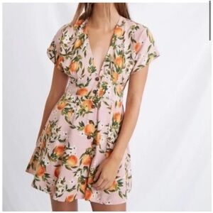 Marine Layer Floral Pink Dress Orange Print Camilla Mini Dress - XSmall